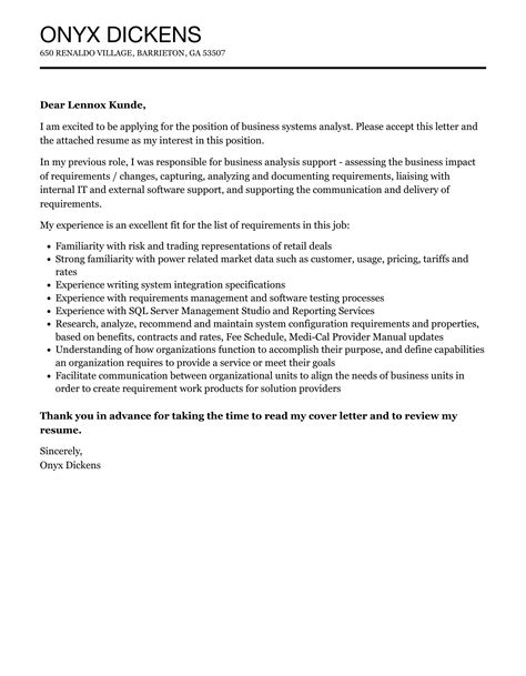 Business Systems Analyst Cover Letter Velvet Jobs