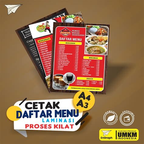 Jual Cetak Daftar Menu Makanan Minuman Cafe Custom A3 A4 Shopee Indonesia