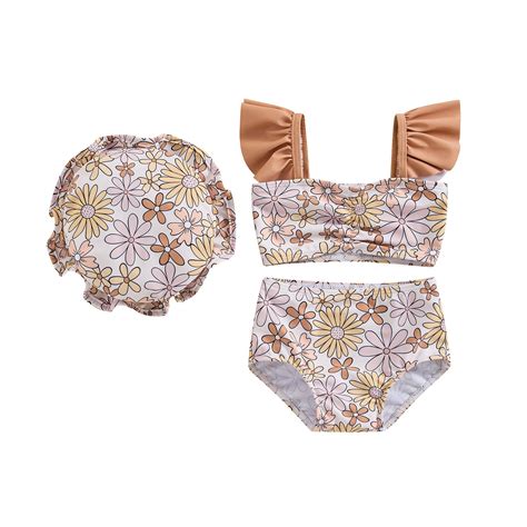 Hienoo Baby Swimwear Set Girls Bikini Swimsuit With Hat Bathing Suit Piece Walmart