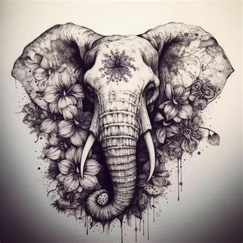 Premium Ai Image A Drawing Of An Elephant With Flowers And Leaves On