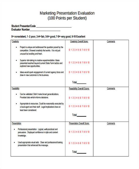 Free Printable Presentation Evaluation Forms In Pdf Ms Word Excel