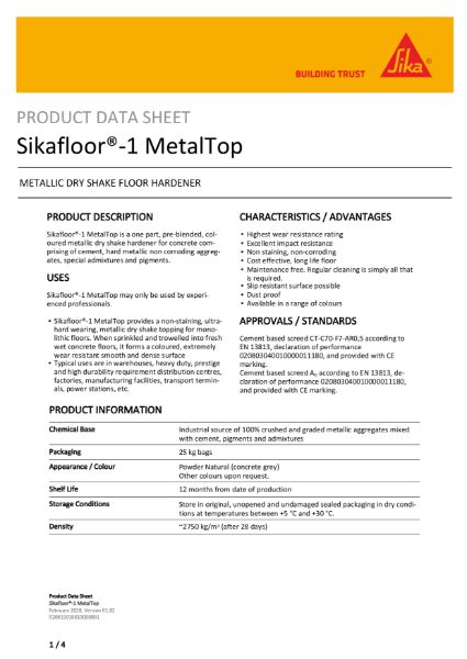 Sikafloor Metaltop Metallic Dry Shake Hardener Sika Limited