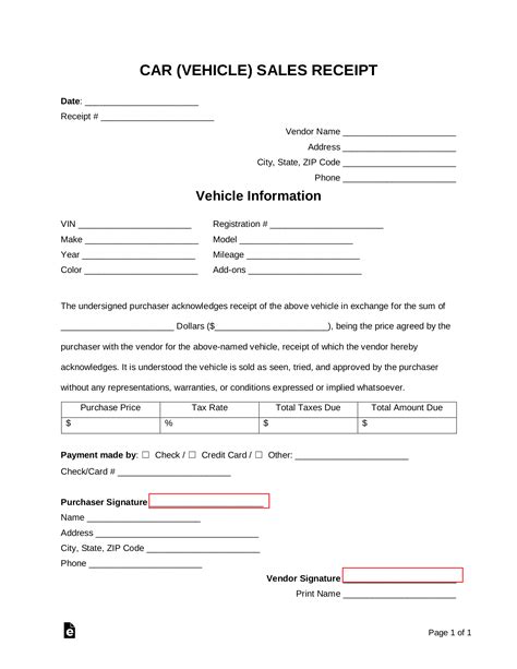 Free Vehicle Private Sale Receipt Template Pdf Word Eforms Private 13728 Hot Sex Picture