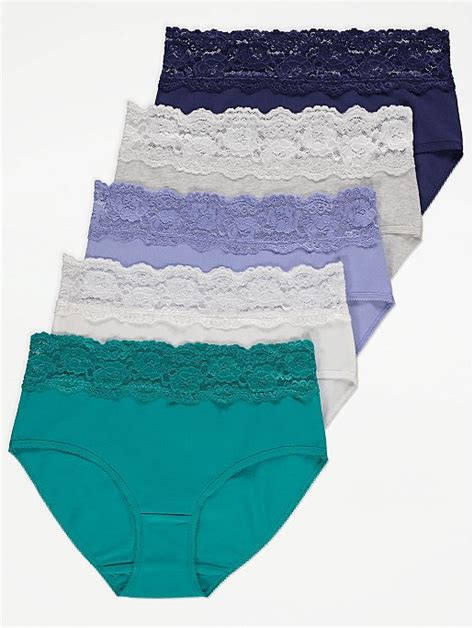 Blue Lace Trim High Leg Briefs 5 Pack Women George At Asda