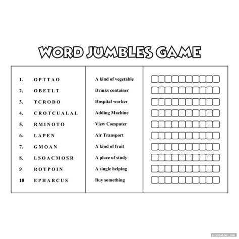 Simple Large Print Word Jumbles Printable Jumbled