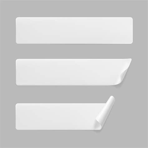 Premium Vector White Glued Rectangle Stickers With Curled Corners Set