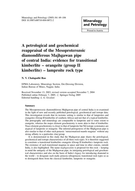 (PDF) A petrological and geochemical reappraisal of the Mesoproterozoic diamondiferous Majhgawan ...