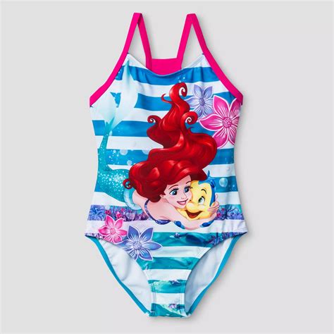 The Little Mermaid Girls One Piece Swimsuit Blue Ebay