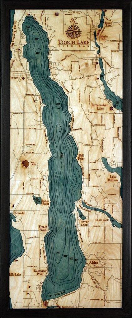 Torch Lake Michigan Wood Map Art Michigan Studio