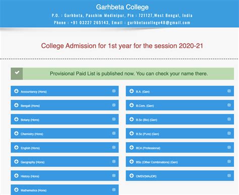 Garhbeta College Merit List 2024; Final & 1st Admission List BA, BSc, BCom