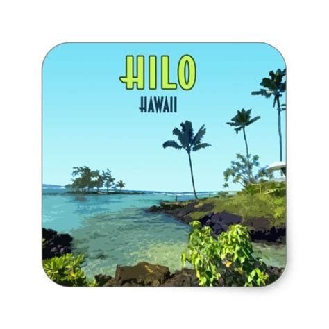 Hilo Big Island Hawaii Beach Vintage Square Sticker Zazzle Big