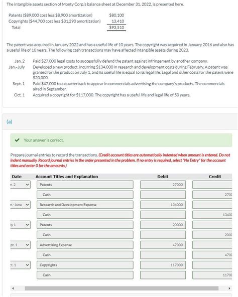 Solved The Intangible Assets Section Of Monty Corp S Balance Chegg