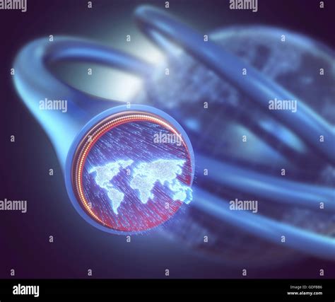 Mapa mundial de fibra óptica en el cable la ilustración Fotografía de