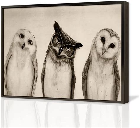 Canvas Wall Art Three Owls Black Framed Canvas Print