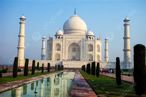 Ikon Taj Mahal India Monumen Cinta Marmer Putih Terbesar Foto Latar