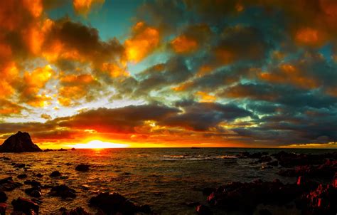 Wallpaper Sea The Sky The Sun Clouds Sunset Stones Coast Horizon