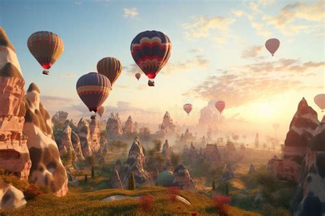 Whimsical Scene Of Hot Air Balloons Floating Stock Illustration