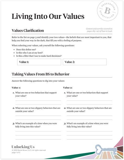 Identifying Core Values Worksheet