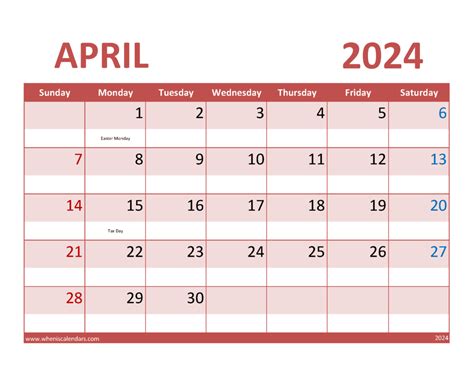 Free Printable Calendar For April A