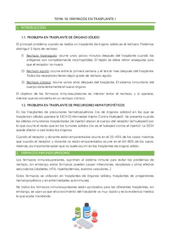 Tema 10 Farmacos En Trasplante I TERCER PARCIAL Pdf