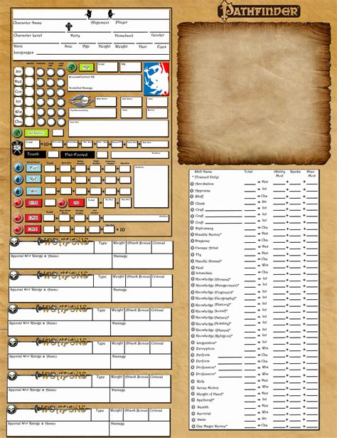 Pathfinder Character Sheet Front By Xanthemann On Deviantart