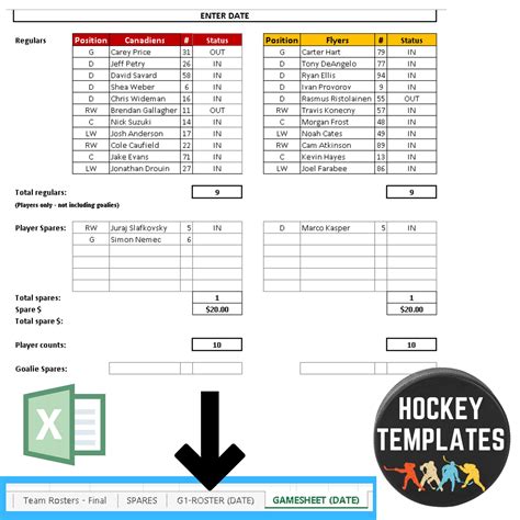 Hockey Score Sheet Template Team Roster Player Management Spare List