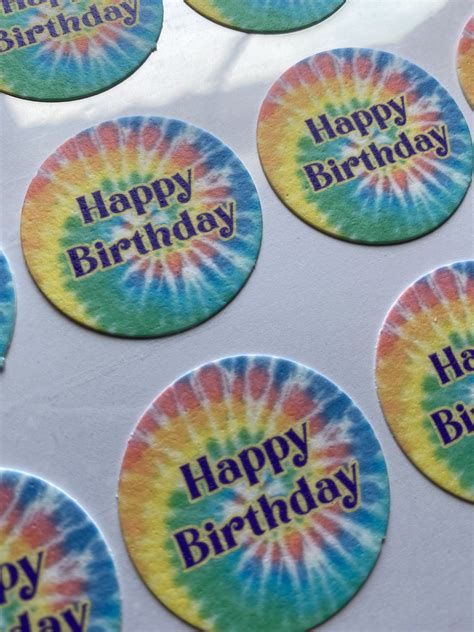 Tie Dye Edible Images Birthday CAKE Topper CUPCAKE Topper Etsy In