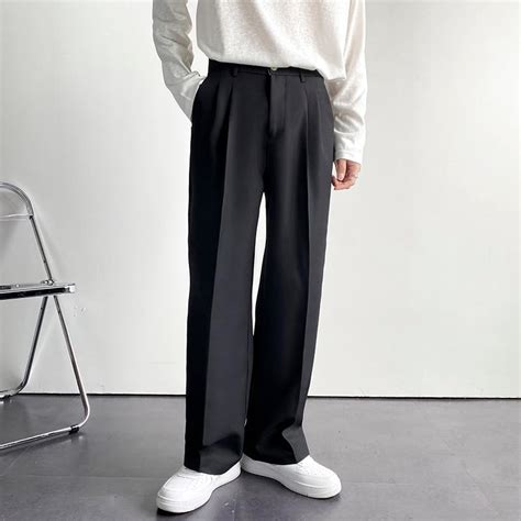 Cheap Men Suit Pants Solid Full Baggy Casual Wide Leg Trousers for Men ...