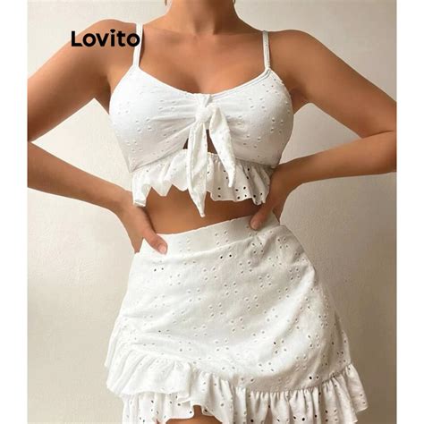 Lovito Conjunto De Bikini Casual Con Cordones Lisos Para Mujer LNE31113