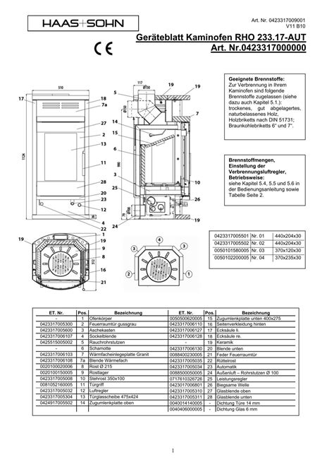 Ger Teblatt Kaminofen Rho Aut Art Nr Haas Sohn