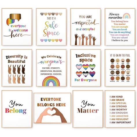 Anydesign 12pcs Rainbow Poster Diversity Posters Inclusive Classroom Decor Rainbow Pride Art