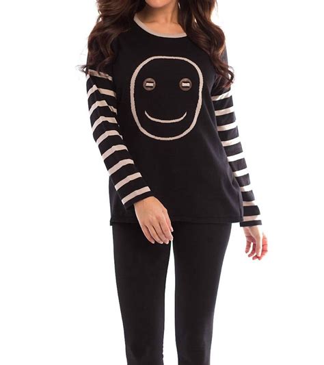 Buy ANGEL Wood Button Smiley Face Pullover In /stone - Black At 59% Off ...