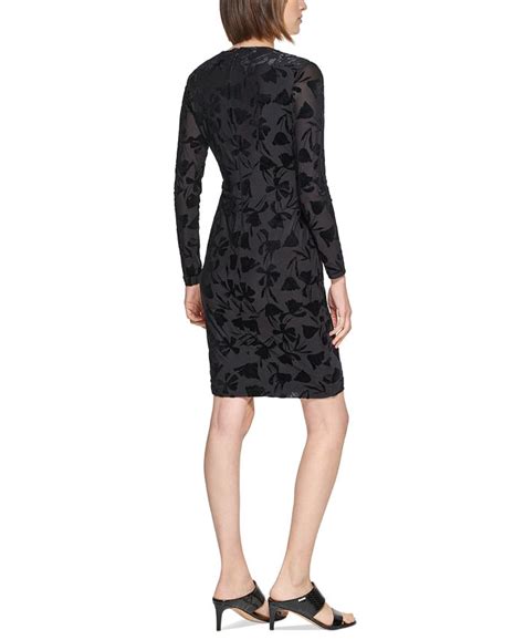 Calvin Klein Womens Burnout Velvet Ruched Side Bar Dress Macys