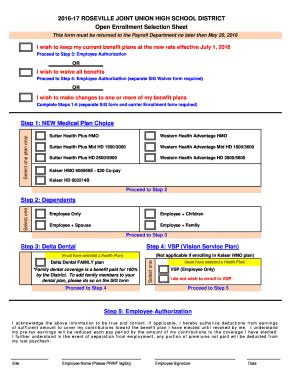 Fillable Online Open Enrollment Selection Sheet Fax Email Print PdfFiller