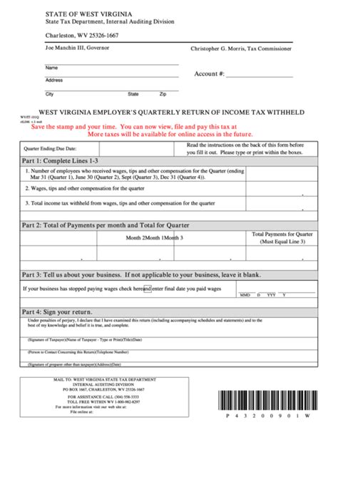 Form Wv It 101q West Virginia Employer S Quarterly Return Of Income