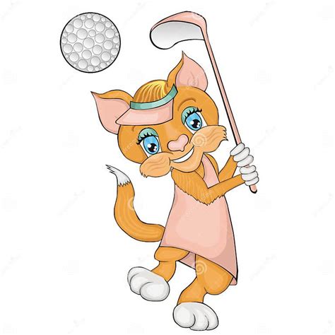 Cat Playing Golf Estilo Dos Desenhos Animados Clipart Para Crianças