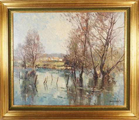 Maurice Lemaitre Inondation Lagny Huile Sur Toile Sign E