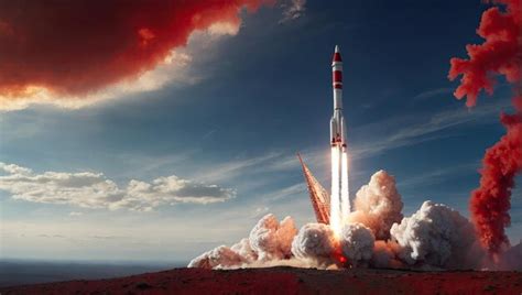 Premium Photo A Red And White Rocket Launching Into The Sky