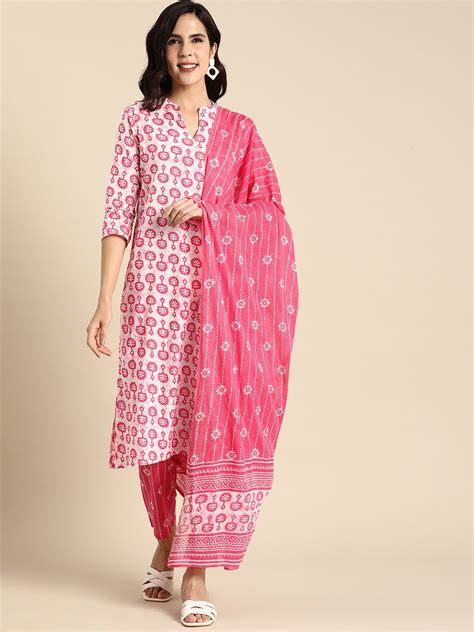 Buy Anouk Women Ethnic Motifs Printed Regular Pure Cotton Kurta With Trousers And With Dupatta