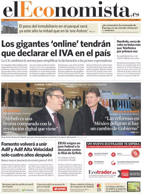 Las Portadas De Los Periódicos Económicos De Hoy Viernes 19 De Enero