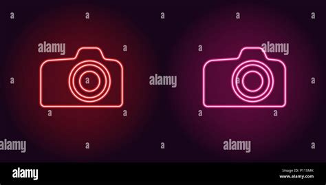 Neon Icon Of Red And Pink Photo Camera Vector Illustration Of Red And