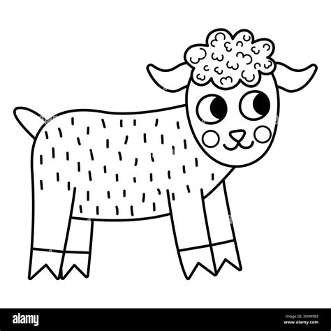 Vector black and white kid goat icon. Cute cartoon line illustration ...