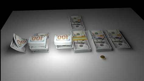 3D Model Dollar Bills Stack And Coins 3d Model VR AR Low Poly