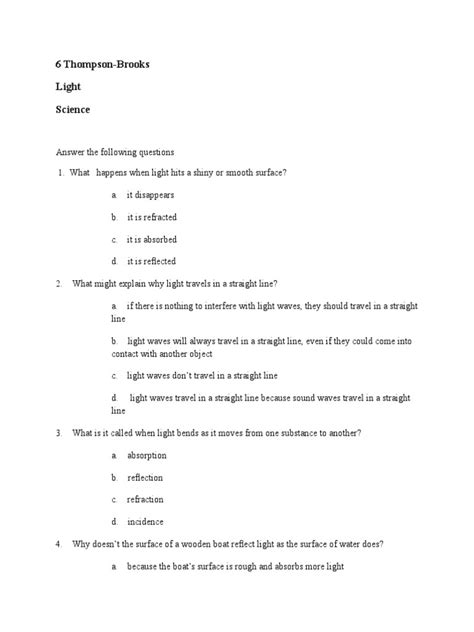 Light Worksheet | PDF | Reflection (Physics) | Light