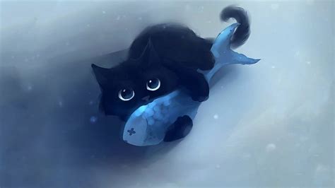 HD wallpaper: black cat holding fish wallpaper, cartoon, Apofiss, artwork, animals | Wallpaper Flare