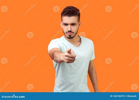 Hey You Portrait Of Bossy Rigid Brunette Man Pointing Finger At Camera