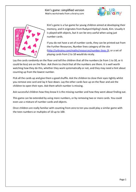 Kim's Game - Practical Ideas Maths Worksheets for Further Resources by URBrainy.com