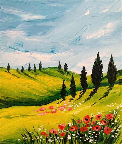 Spring Meadow With Flowers Easy Spring Painting Tutorial Debasree Dey Art