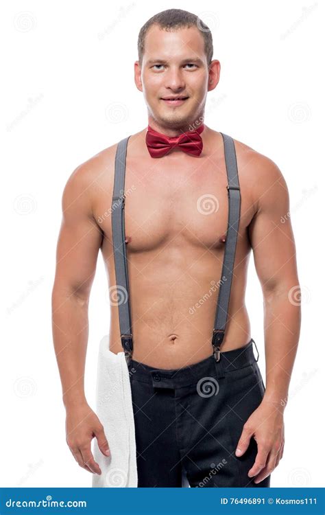 Portrait Of A Waiter In A Bow Tie And Suspenders Stock Image Image Of