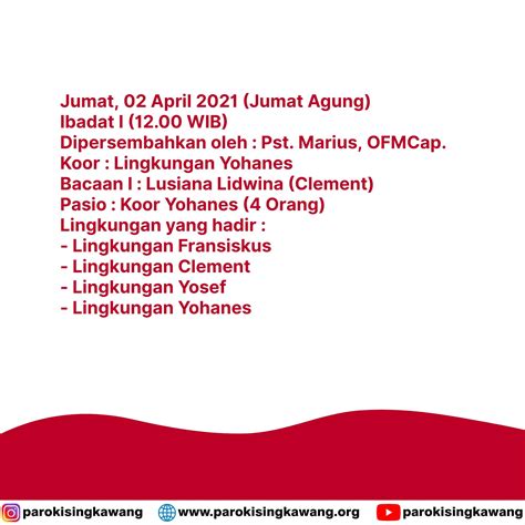 JADWAL IBADAH JUMAT AGUNG 2 APRIL 2021 PAROKI SINGKAWANG